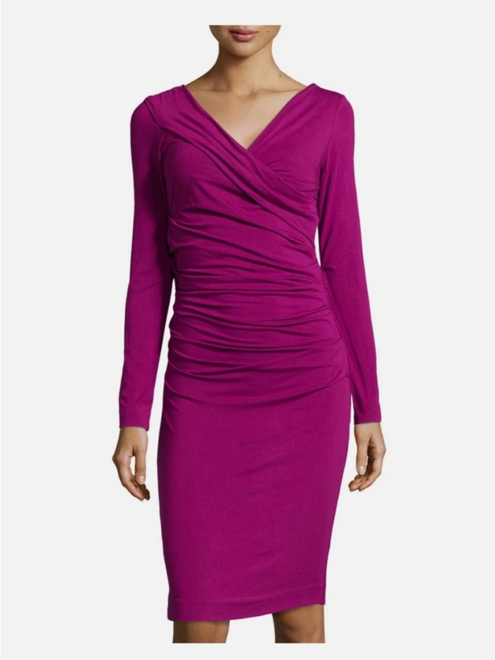 Diane Von Furstenberg Berry Long-Sleeve Ruched Wrap Dress